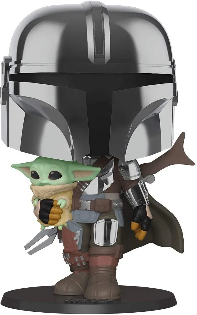 Star Wars The Mandalorian With Chrome Armour Carrying Baby Yoda 10" Pop! Vinyl Figure 6 Star Wars The Mandalorian With Chrome Armour Carrying Baby Yoda 10" Pop! Vinyl Figure - Image 4