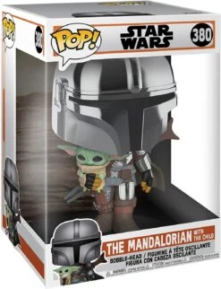 Star Wars The Mandalorian With Chrome Armour Carrying Baby Yoda 10" Pop! Vinyl Figure