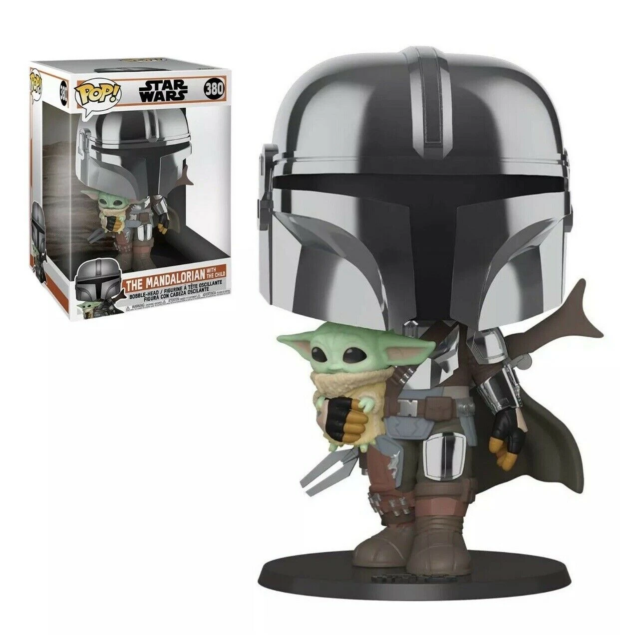 Star Wars The Mandalorian With Chrome Armour Carrying Baby Yoda 10" Pop! Vinyl Figure 4 Star Wars The Mandalorian With Chrome Armour Carrying Baby Yoda 10" Pop! Vinyl Figure - Image 2